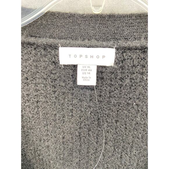 TOPSHOP Cardigan Womens Sz 14 Black Button Up Sweater Waffle Knit Soft V-Neck - Picture 3 of 8